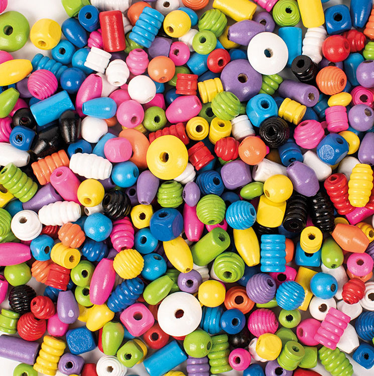 Perles en bois, assortiment couleurs primaires, 200gr