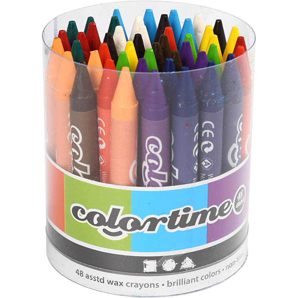 Colortime wasrkrijt, diverse kleuren, L: 10 cm, dikte 11 mm, 48 stuks