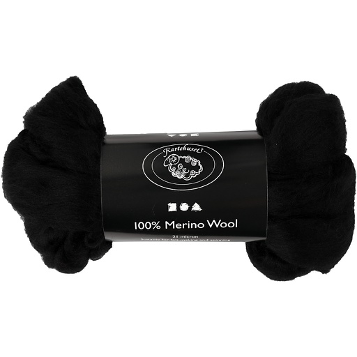 [CR46#053] Merino wol, 21 micron, 100 gr zwart