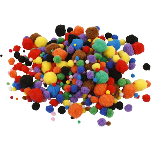 [CR518900] Pompons, diverse kleuren, d: 5-40 mm, 42 gr