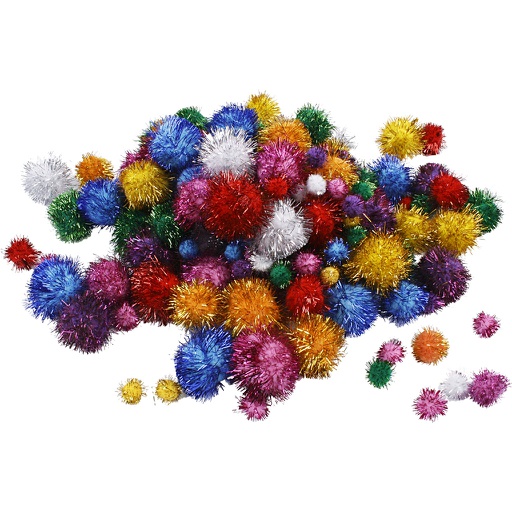 [CR518920] Pompons, glitterkleuren, d: 15-40 mm, glitter, 62 gr