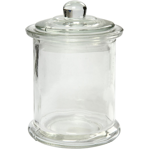 [CR55782] Glazen pot met sierdeksel, H: 14,5 cm, d: 8 cm - 10 stuks