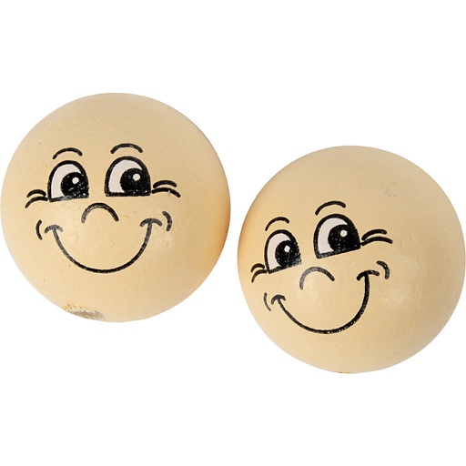 [CR57098] Houten ballen met gezichten, licht beige, d: 22 mm, 10 stuks