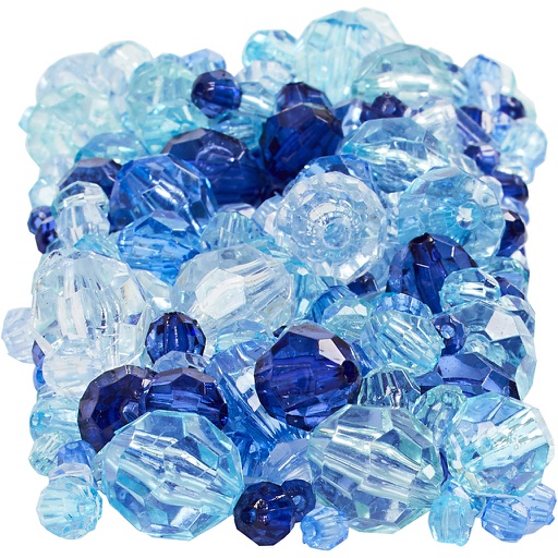 [CR6188#2] Facet glaskralen mix, d: 4-12 mm - 250 gr - Blauw
