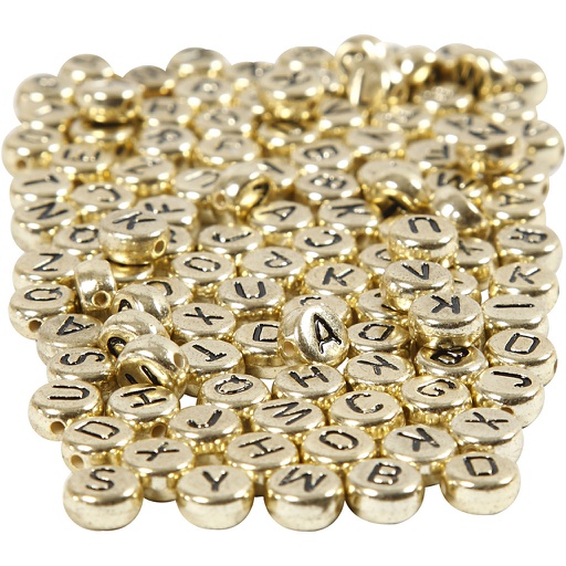 [CR69930] Letterkralen plastic, goud, d: 7 mm, gatgrootte 1,2 mm, 165 gr