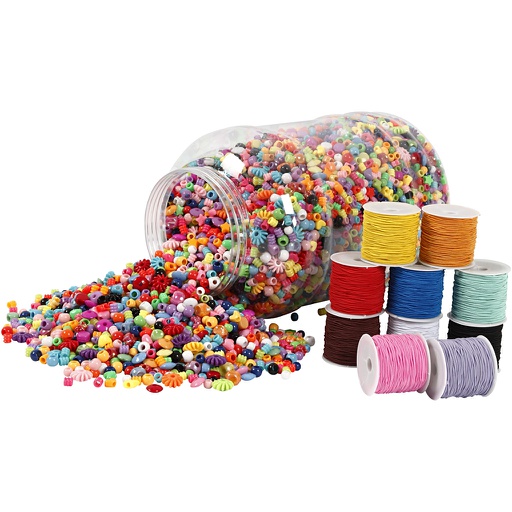 [CR99658] Plastic kralen, kleurassortiment, 10x25 m elastic, 1set elastic