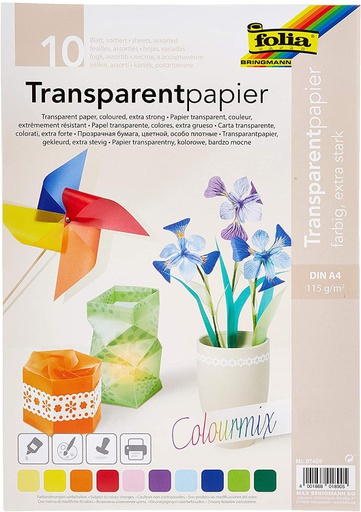 [FOL874] Transparant papier 115g/m² COLOURMIX, DIN A4, 10 vellen, in 10 kleuren gesorteerd