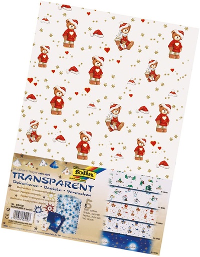[FOL89409] Transparant papier 115g/m² Kerst, 23x33cm, 5 vellen gesorteerd*