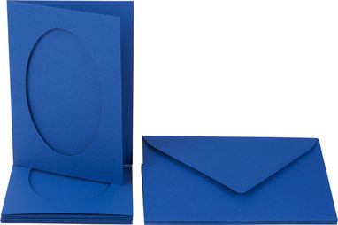 [FOL1205#35] Passepartouts ovaal 220g/m², 10,5x15cm, 5 kaarten&enveloppen, koningsblauw