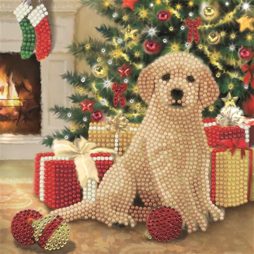 [CCK18#XM89] Crystal Card Kit ® Diamond Painting 18x18cm, Puppy's First Christmas 