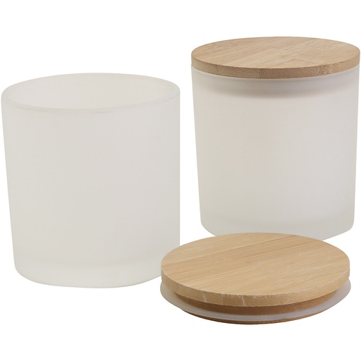 [CR646054] Glazen pot met houten deksels, d: 8 cm - 12 stuks
