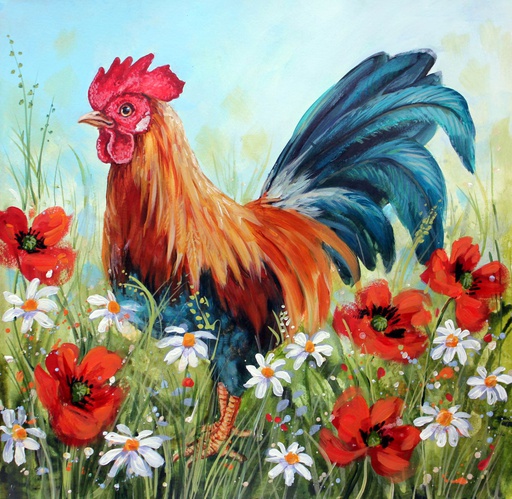 [CCK18#A102] Crystal Card Kit ® Diamond Painting 18x18cm, Bunny Cockerel in the Field