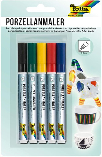 [FOL933933] Porseleinverfstiften, Kleurassortiment - 5 stuks