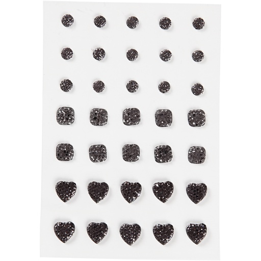 [CR24379] Strasstenen, zwart, afm 6+8+10 mm, 35 stuks