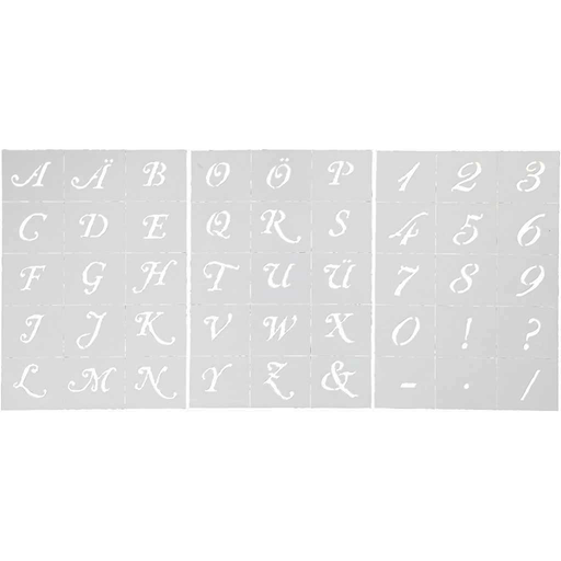 [CR26965] Letters en cijfers sjabloon, H: 20-30 mm, A5, 148x210 mm