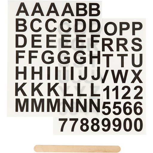 [CR283966] Rub-on Sticker, zwart, letters en cijfers, H: 17 mm, 12,2x15,3 cm, 1 doos