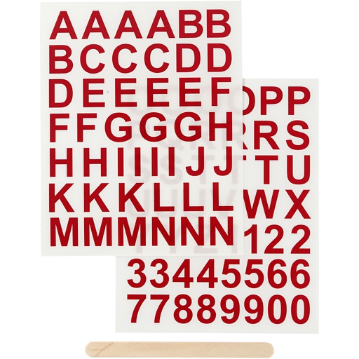[CR283967] Rub-on Sticker, rood, letters en cijfers, H: 17 mm, 12,2x15,3 cm, 1 doos