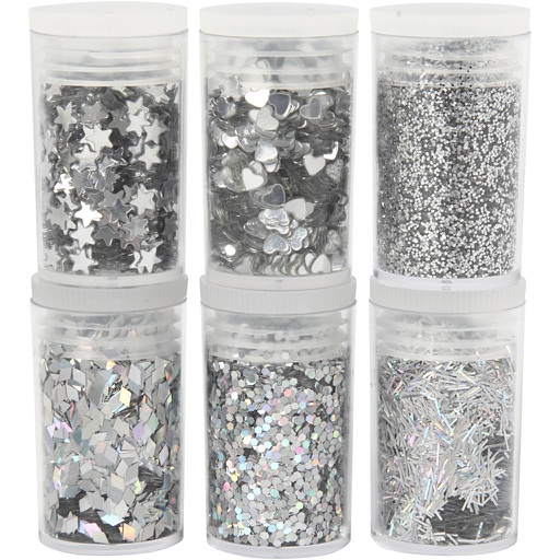 [CR28467] Glitter en pailletten, zilver, 6x5 gr