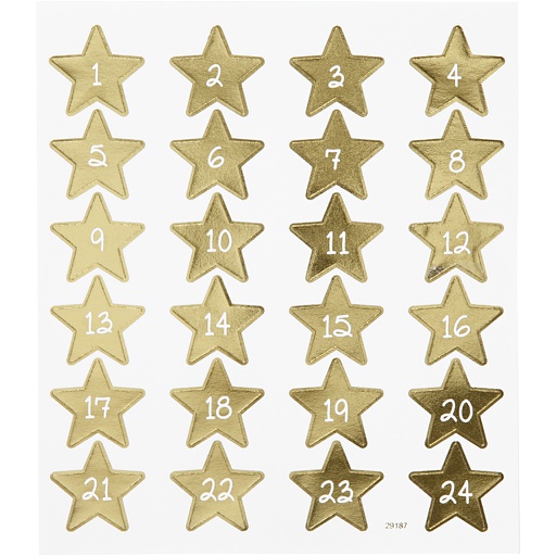 [CR291871] Stickers cijfers (1-24) ster 15x16,5 cm, goud - 1 vel