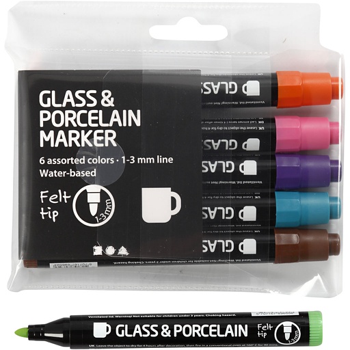 [CR31652] Glas- & Porseleinstiften extra kleuren, lijndikte 1-3 mm, semi-dekkend - 6 stuks